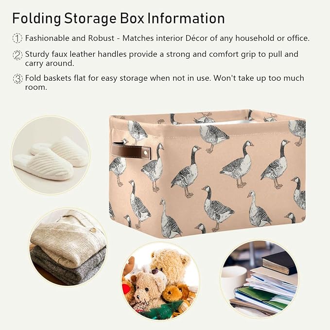 Aslsiy Storage Basket Funny Geese Nursery Bins Apricot Baby Box Canvas Clothes Shelf Basket Laundry Hamper Gift Basket for Home Closet 1 Pcs