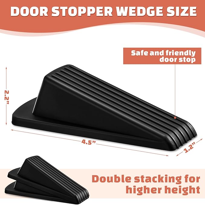 Frienda 36 Pcs Door Stoppers Bulk for Bottom of Door Rubber Door Wedge Stop Height up to 1.2 Inches Sturdy Door Stop Bulk for Heavy Duty Door Bottom Carpet Tile Concrete Wooden Floor (Black)