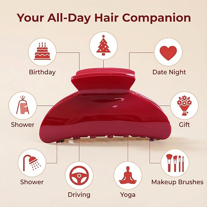 Big Claw Hair Clips for Women Hair Jaw Clips Large Hair Claw Clamps Acetate Hair Clip 2 Pack,Tortoise/Red