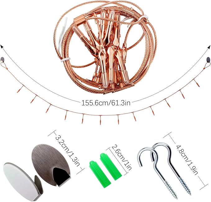 2 Pack Chain Photo Clip Hanging Photo Display Wall Photo Display Metal Photo String with 12 Clips Wall-Mounted Picture Holder for Hanging Painting Family Photos Artworks (Rose Gold Color)