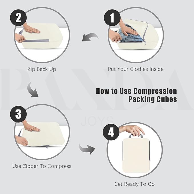 4 Set Compression Packing Cubes Travel - Travel Accessories Expandable Packing Organizers for Carry On - Essentials Luggage Bags - Beige