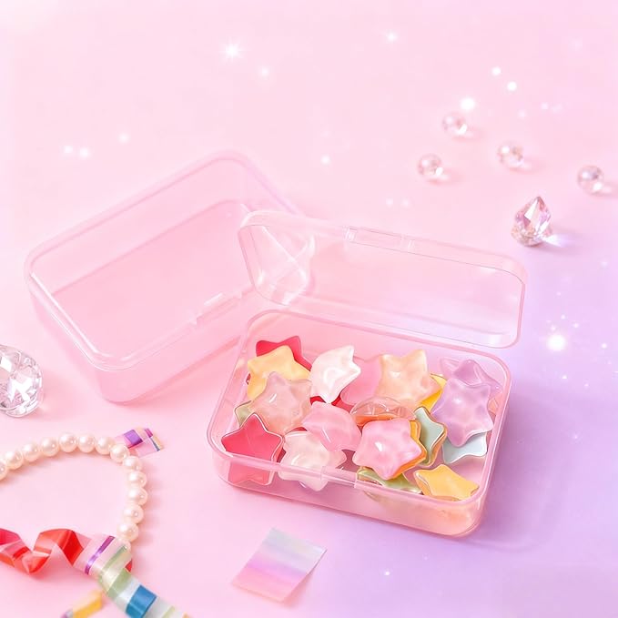 LJY 28 Pieces Rectangular Empty Mini Clear Plastic Organizer Storage Box Containers with Hinged Lids (3.3 x 2.2 x 1 inch, Pink)