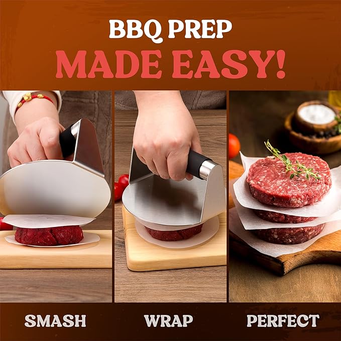 Pisol Smash Burger Press, Hamburger Smasher Tool for Griddle, Stainless Steel Ham Patty Press with Anti-Scald Handle, 5.5" Non Stick Grill Press for Smashburger, Bacon, Ground Beef, Meat, Sausage