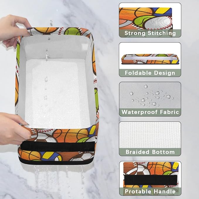 Sport Ball Small Bathroom Baskets for Toilet,Foldable Toilet Paper Tank Basket Organizer for Towels Storage Decorative Open Storage Bins for Home,Closet,Containers,Cabinet