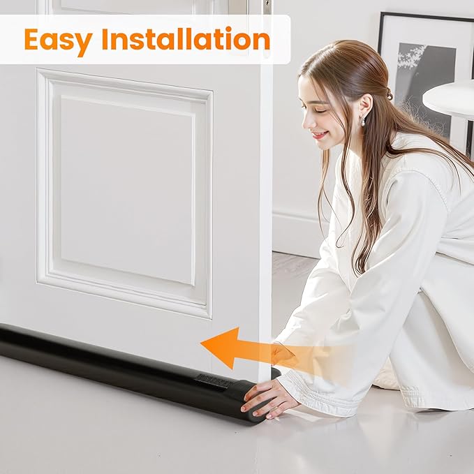 Door Draft Stopper, Draft Stopper for Bottom of Door, 30” Under Door Draft Covers Gap up to 2.36”, Adjustable Door Sweep for Noise, Bugs, Cold Air, Dust, Easy Install Draft Blocker(Black)