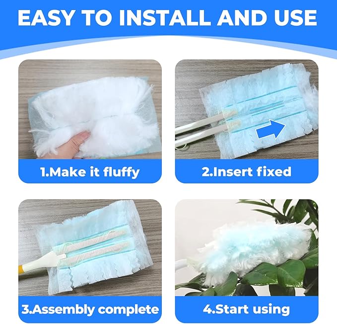 50 Pack Duster Refills Compatible with Swiffer, Disposable Microfiber Replacement Heads for Multi-Surface Cleaning on Blinds, Furniture & Fans, Blue (No Handle)