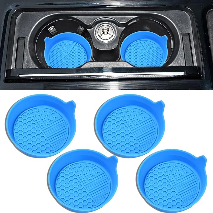4PCS Car Cup Holder Coaster, Silicone Non-Slip Vehicle Insert Water Bottle Mat, Universal Insulation Drink Cup Pad Decor for SUV/Sedan/Truck, Automotive Interior Accessories (Light Blue)