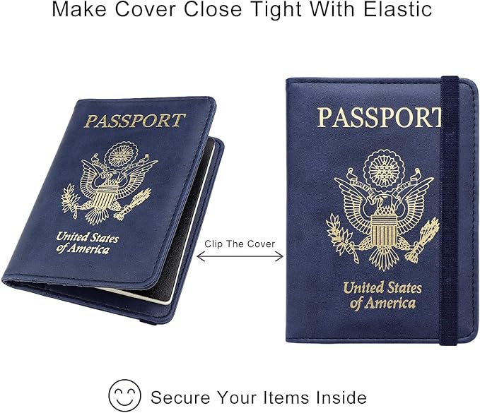 WALNEW Passport Holder for Travel, RFID Passport Cover Wallet for Women Men, PU Leather Passport Book Card Holder Case with Pen, Travelling Essentials for Flying