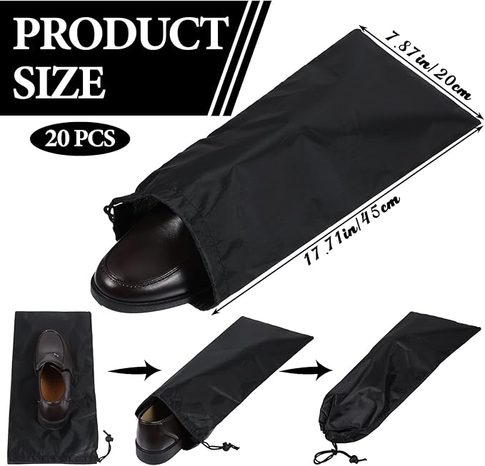 20 Pack Dust Bags For Shoes, Fabric Shoes Bags For Travel, Shoe Bag With Drawstring, Reusable Single Shoe Pouch For Protecting And Storing Shoes, Shoe Dust Bags For Men Women, Black