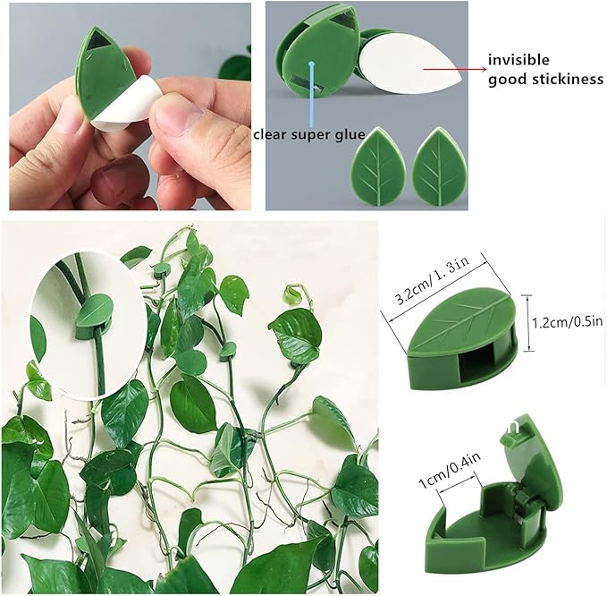100 Pcs Plant Climbing Wall Fixture Clips Acrylic Self-Adhesive Sticker Plant Fixer Vine Traction Invisible Holder Climbing Plant Green Leaf Vines Hook Fixing Clip Indoor Outdoor Decoration
