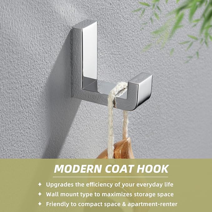 APLusee Polished Chrome Bath Towel Hook, 304 Stainless Steel L Shape Coat Hanger, Bathroom Home Accessory Wall Mount