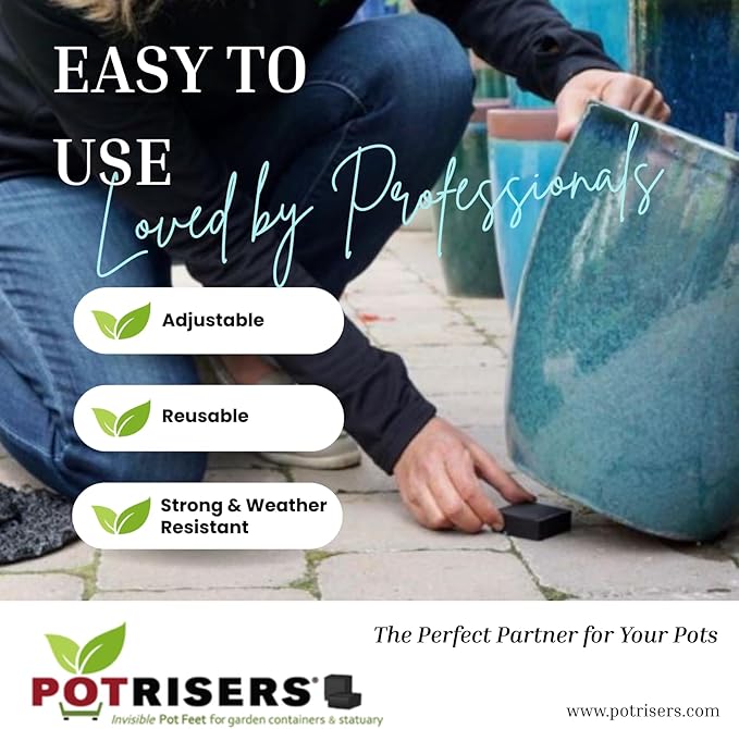 POTRISERS Large 2" x 2" x 3/4" - 12 Pieces Outdoor Plant Risers & Drainage Invisible Pot Feet Elevates up to 3 Planters, Pots, or Statues – Ideal for Patios, Decks, and Gardens