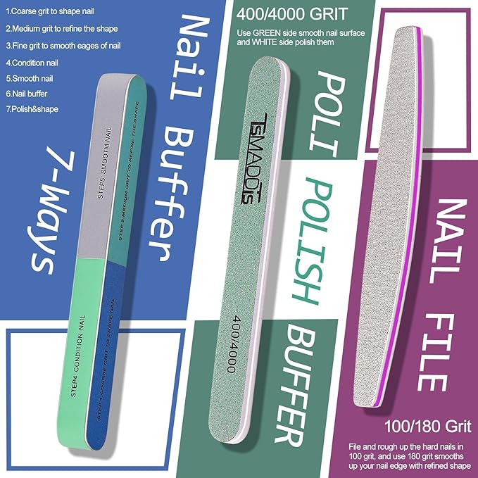 TsMADDTs Nail Manicure Kit with 3 Nail Files, 2 Buffer Blocks, Cuticle Tool with Trimmer, Pusher and Cuticle Oil for Women Nail Care