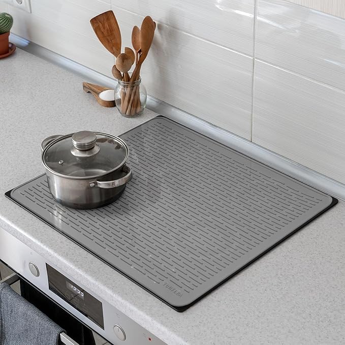 YUHFERA Stove Top Cover for Electric Stove - Silicone Stove Mat for Glass Top, Glass Cooktop Protector, XL Dish Drying Mats For Kitchen,Oven Covers for Electric Stove (Hyaline,28 x 20)
