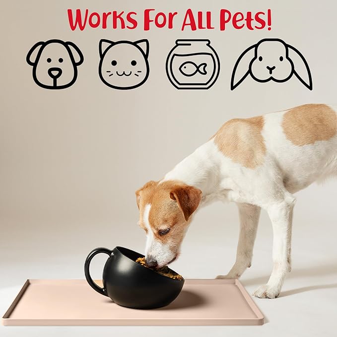 DogBuddy Dog Food Mat – Waterproof Dog Bowl Mat for Food and Water, Silicone Pet Feeding Mats for Floors, Non-Slip Placemat with High Edges for Dogs Bowls, Puppy Essentials (L: 24" x 16", Vanilla)