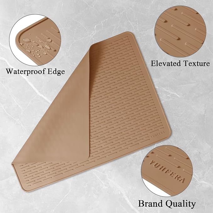 YUHFERA Stove Top Cover for Electric Stove - Silicone Stove Mat for Glass Top, Glass Cooktop Protector, XL Dish Drying Mats for Kitchen,Oven Covers for Electric Stove (Caramel,30 x 21)