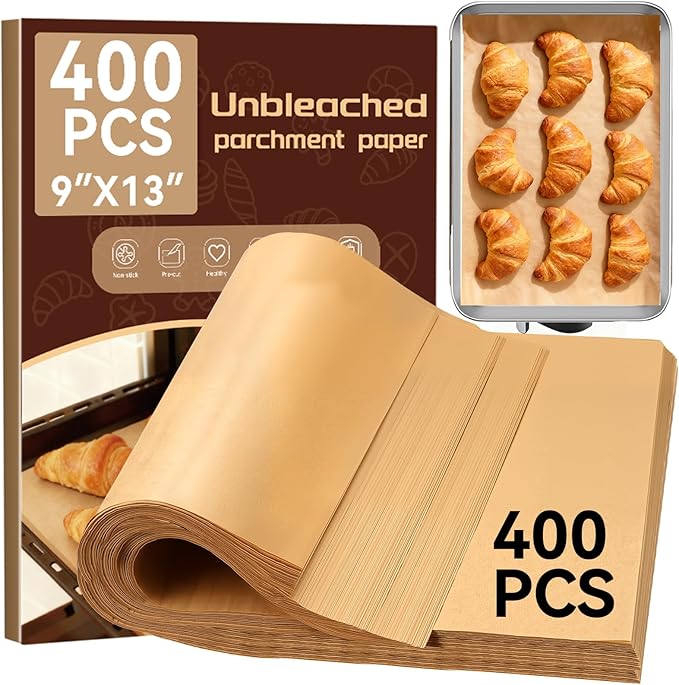 YUANYE 400PCS Parchment Paper Baking Sheets, 9"x13" Unbleached Precut Quarter Parchment Paper for Baking, Non-Stick Baking Paper for Grillin, Steaming Bread Cookies, Cakes, Oven, Air Fryer, Microwave