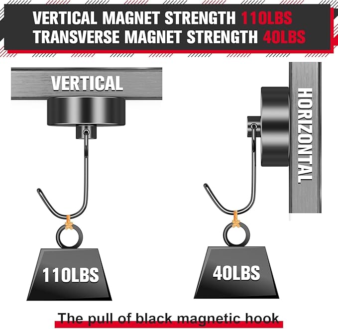 FINDMAG Magnetic Swivel Hooks 110lbs+ Strong Heavy Duty Magnets, Cruise Cabin Essentials, Fridge, Kitchen, Grill, Classroom, 8 Pack (Black)
