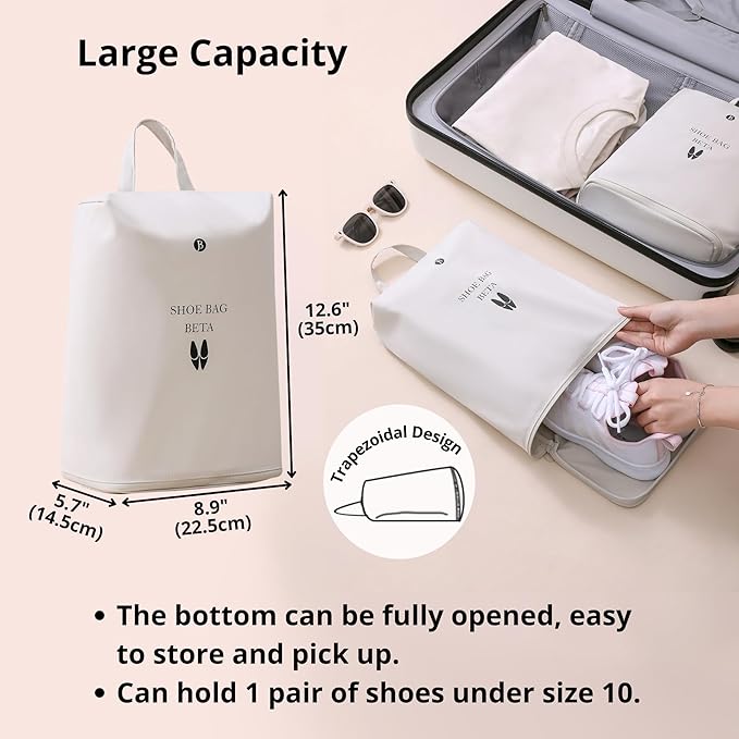 tianzong 2 Pack Shoe Bags for Travel, Water-resistant Shoe Storage Organizer with Zipper for Men and Women (Beige, T400-Beta)