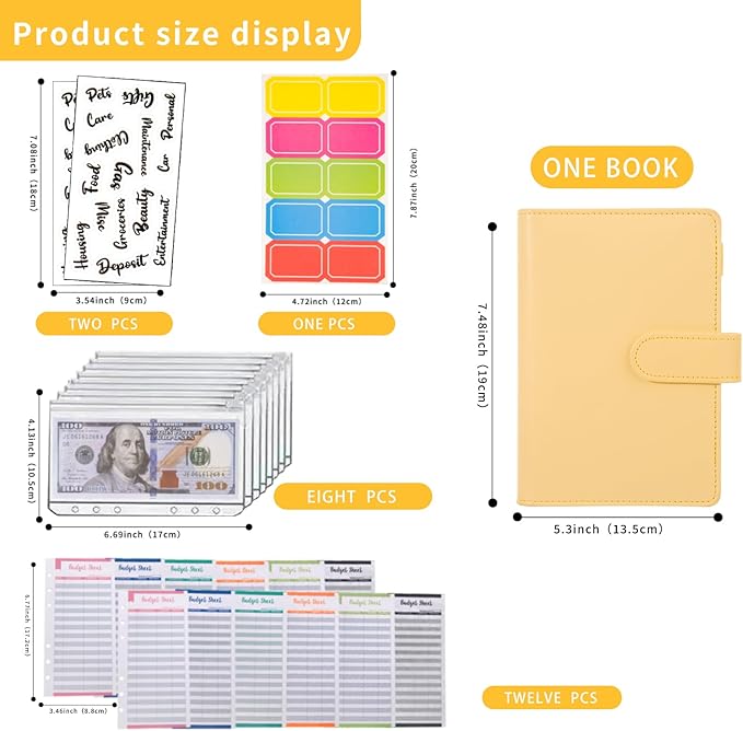 NICOOTHBudget Binder Cash Envelopes A6 Money Saving Binder with Zipper envelopes (Yellow)