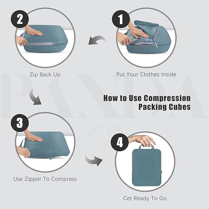 4 Set Compression Packing Cubes Travel - Travel Accessories Expandable Packing Organizers for Carry On - Essentials Luggage Bags - Dark Blue