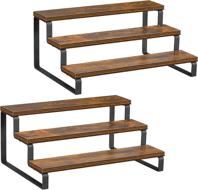Giikin 3-Tier Spice Rack, 13.8 Inch Wood Countertop Spice Storage Holder, Kitchen Pantry Cabinet Organizer Cupboard for Spice Bottles, Jars, Seasonings, Baking Supplies, Metal Frame (Set of 2)