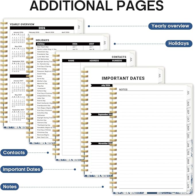 Planner 2026-2027, Academic Year Monthly and Weekly Calendar Planner, Jul 2026 - Jun 2027, Hardcover Teacher Student Planning Agenda book with Tabs, Perfect for School Office Supplies, 6.3" x 8.5" - Blue Elegance