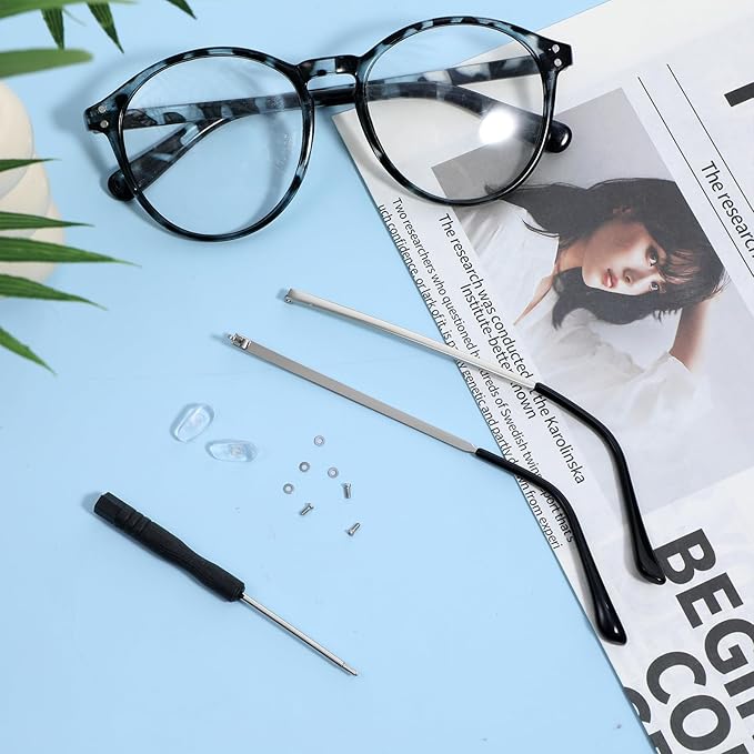 1 Pair Glasses Repair Kit with Screws Arm Replacement Sunglass Parts Arms Screw Glass Screwdriver Eyeglass Legs Temples(Silver)