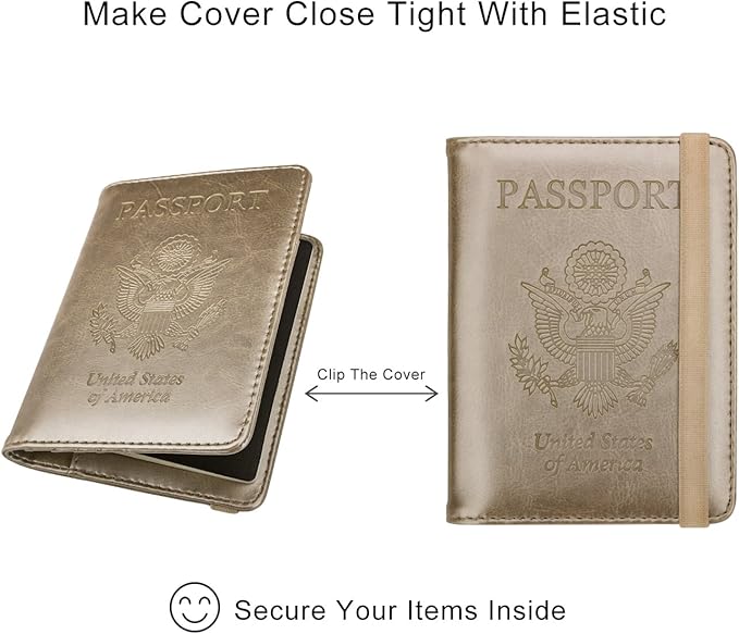 WALNEW Passport Holder for Travel, RFID Passport Cover Wallet for Women Men, PU Leather Passport Book Card Holder Case with Pen, Travelling Essentials for Flying