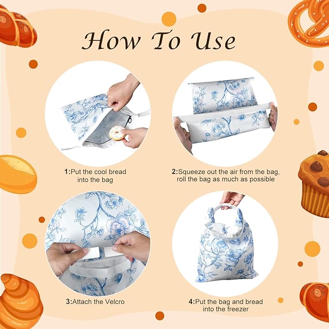 4 Pcs Reusable Beeswax Bread Bags for Homemade Bread 17" x 12" Sourdough Storage Bags with Food-Grade TPU Lining Food Wraps to Keep Fresh Loaf Fresh Freezer Baker Baking Supplies (Blue)