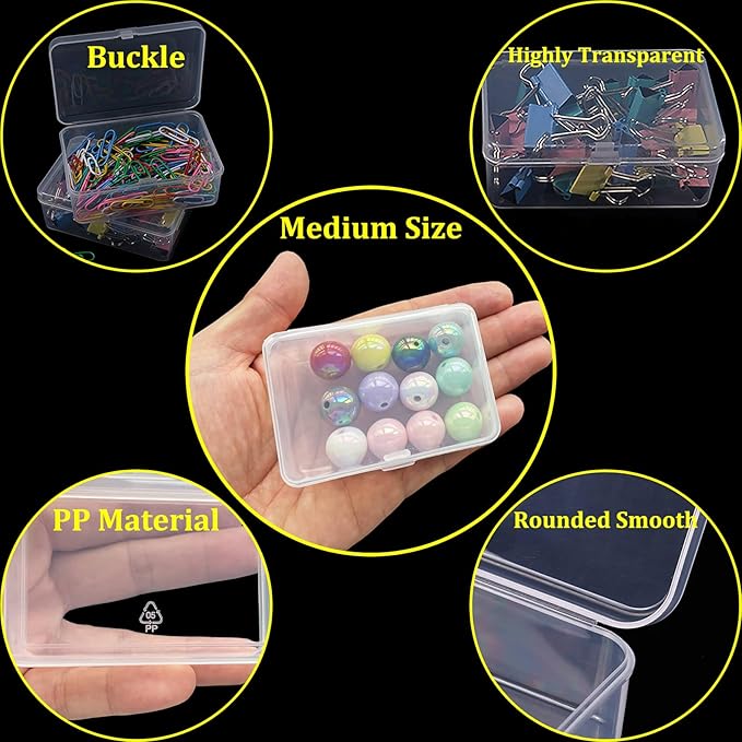 46Pcs Bead Organizer Set, Premium Small and Medium Clear Plastic Storage Boxes for Jewelry Making Crafts Screws Seeds DIY Bracelets Diamond Small Parts, Stackable Containers with Hinged Lid and Labels