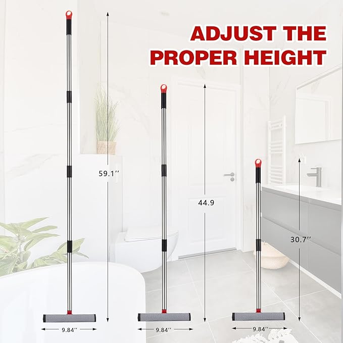 2 in 1 Standard Window Squeegee, Home Window Cleaner with 59" Poles,Washing Squeegee Suit for Glass Door Cleaner, Multi-Use Car Windshield Cleaning Tool with Long Handle for High Outdoor Windows