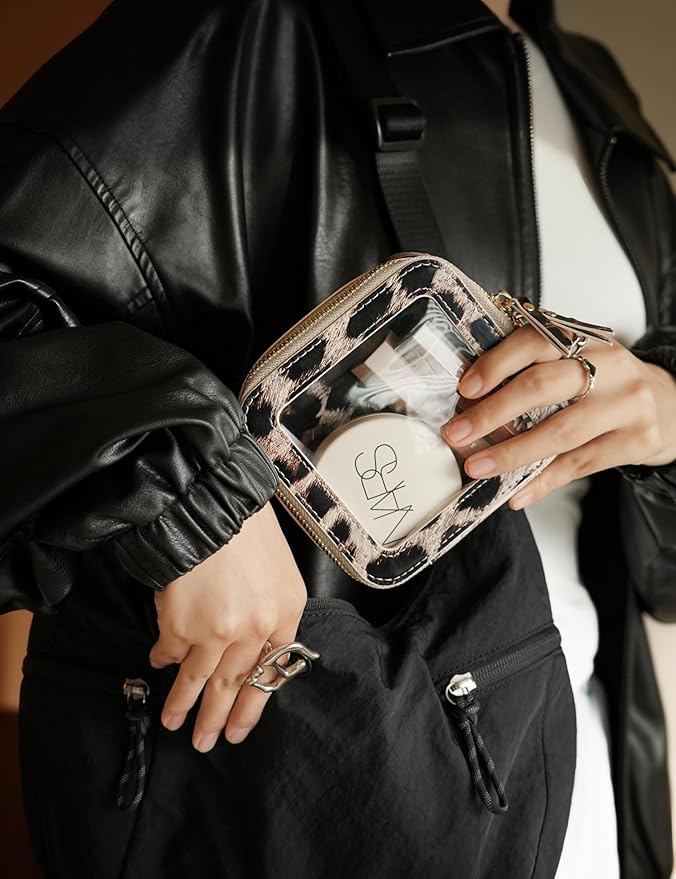 Popvibe Clear Makeup Bag Travel Cosmetic Case Transparent Toiletry Bag with Zipper, Portable Make Up Organizer Traveling Compact Car Bag for Essentials