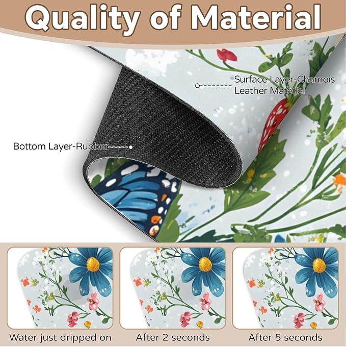 1 PC 15.4*5.7 Inch Absorbent Faucet Mat for Kitchen, Butterfly Sink Splash Guard, Fast Drying Kitchen Faucet Mat for Bathroom Kitchen