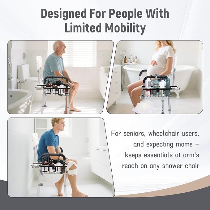 TYYIHUA Hanging Shower Caddy for Shower Chair with Hooks, Soap Tray and Shower Rack, Bathroom Showers Organizer Basket for Elderly, Pregnant, Patient, Handicap Accessories for Daily Living