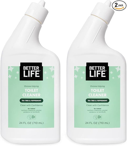 Better Life Toilet Bowl Cleaner, Plant-based, Stain & Odor Remover, Tea Tree & Peppermint Scent Cleaning Gel, Liquid Bathroom Cleaners for Household, 24 Oz, Pack of 2