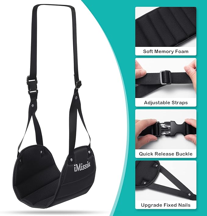 Airplane Foot Hammock | Adjustable Travel Footrest with Memory Foam | Portable Footrest Under Desk for Work Or Travel Relaxation | Comfortable Flight Carry-on Foot Rest - Black