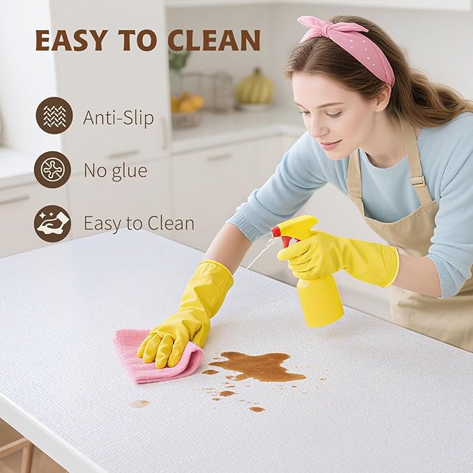 Shelf Liners for Kitchen Cabinets 12in x 10FT, Non Adhesive Drawer Liner Pure White Thickened Shelf Liner Non-Slip Easy to Clean for Tool Box Refrigerator with Knife and Tape Measure