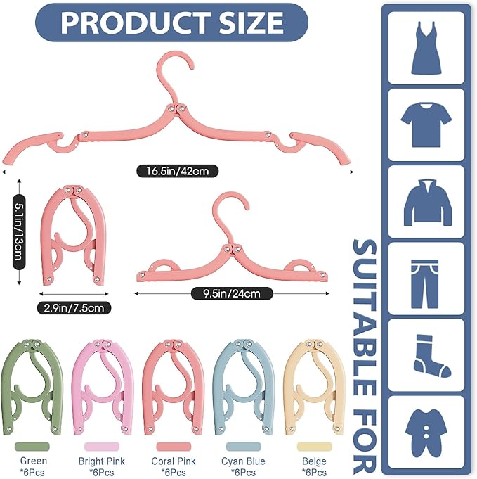 10 Pcs Travel Hangers Portable Foldable Travel Hanger Organizer, Plastic Cruise Ship Accessories Essentials Clothes Hanging Rack Folding Hangers for Traveling Camping Flying RV Europe Suitcase, Multi