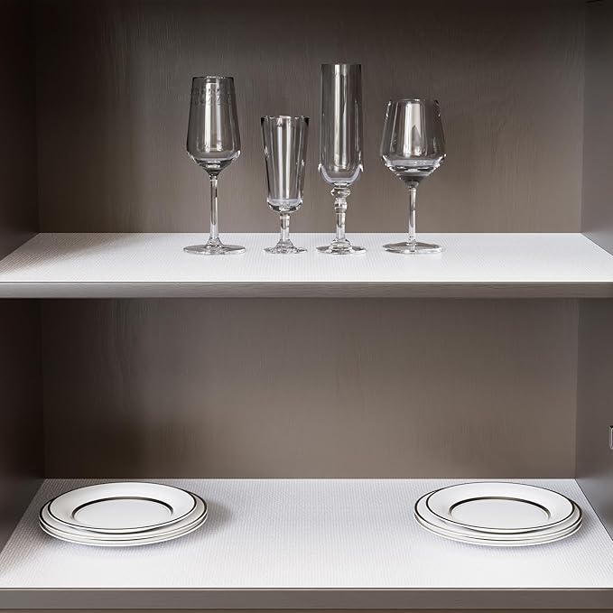 12" x 240" Shelf and Drawer Liner for Kitchen Cabinets Non-Adhesive Easy Cut Non-Slip Shelves Paper, Durable Washable Cupboards Liners Protector Cabinet Bathroom Drawers Pantry Shelving, White