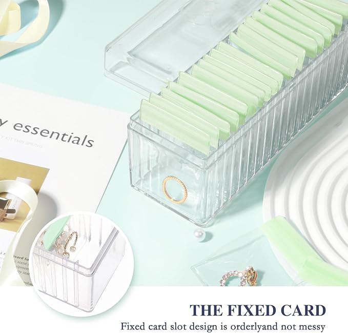 Acrylic Jewelry Box Organizer, Clear Jewelry Organizer Holder with 20 Portable Anti Tarnish Jewelry bags, Travel Jewelry Case for Earrings/Rings/Necklaces for Women Girls, Green