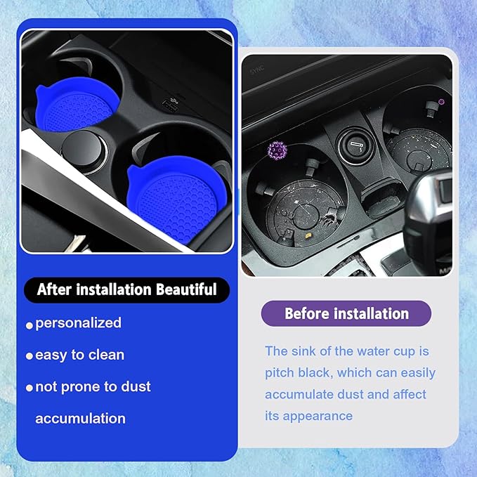 4PCS Car Cup Holder Coaster, Silicone Non-Slip Vehicle Insert Water Bottle Mat, Universal Insulation Drink Cup Pad Decor for SUV/Sedan/Truck, Automotive Interior Accessories (Blue)