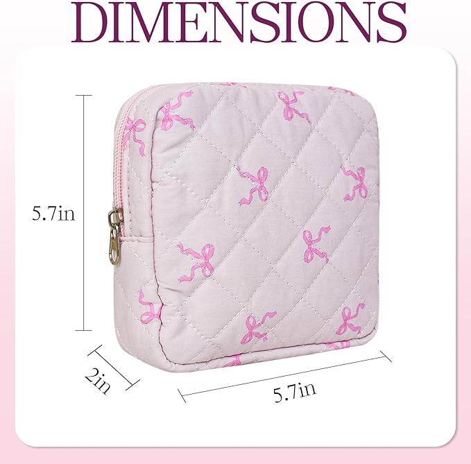 Small Floral Quilted Makeup Bag, Coquette Aesthetic Travel Toiletry Organizer for Women, Lightweight Cotton Cosmetic Pouch