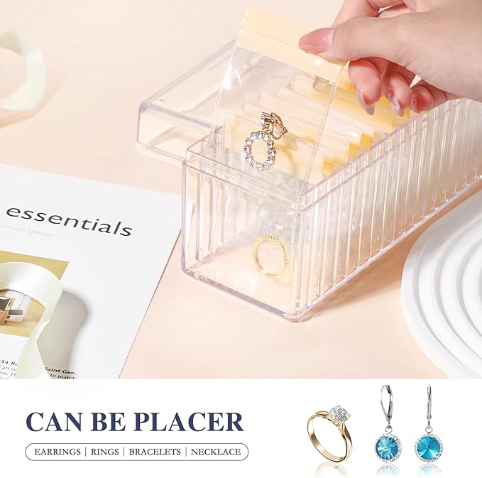 Acrylic Jewelry Box Organizer, Clear Jewelry Organizer Holder with 20 Portable Anti Tarnish Jewelry bags, Travel Jewelry Case for Earrings/Rings/Necklaces for Women Girls, Yellow