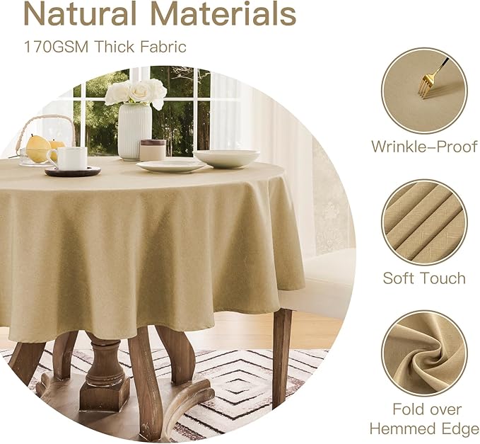 Veblandy Tablecloth Linen Textured Waterproof & Stain Resistant Table Cloth Wrinkle Free Decorative Fabric Farmhouse Table Cover for Dining/Party/Buffet/Wedding, 60 x 60 Inch, Coffee