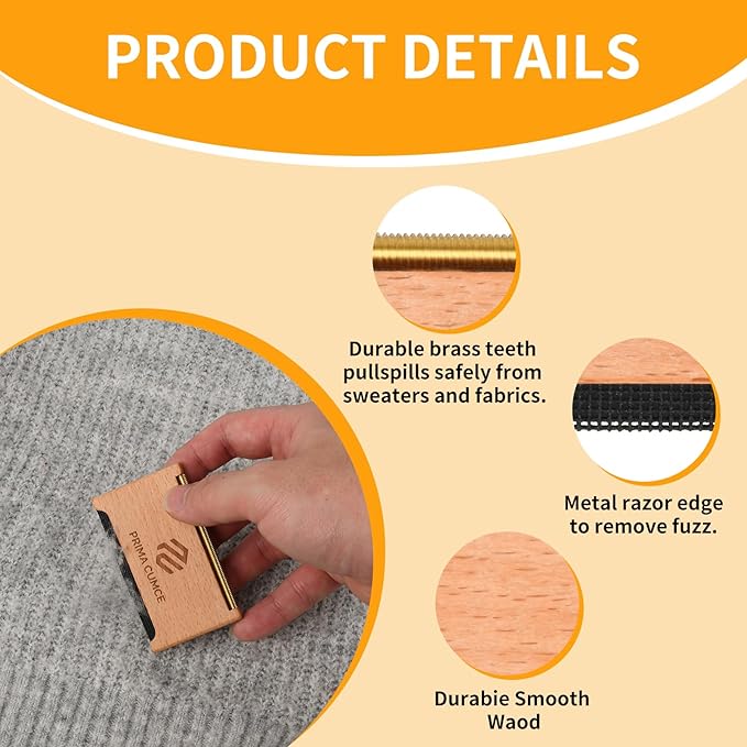 Wooden Cashmere Comb for Knits, Sweaters, Wool & Delicate Fabrics – Manual Fabric Shaver, Fuzz Remover, Portable Depiller for Clothes, Bobbles, Lint, Pilling Tool – Sweater Care Essential