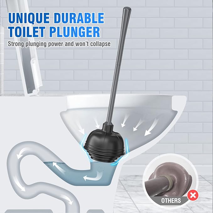 Toilet Plunger with Holder, Unique Plunger with All-Angle Design, Plungers for Bathroom with Holder, Heavy Duty Toilet Plunger for 5.7-inch Toilet Drain Bathroom Cleaning