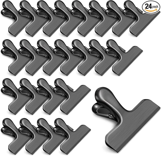 24 Pack Chip Clips, Stainless Steel Bag Clips for Food, Heavy-Duty Chip Bag Clips, Food Clips Ideal for Kitchen Office Storage (Black)