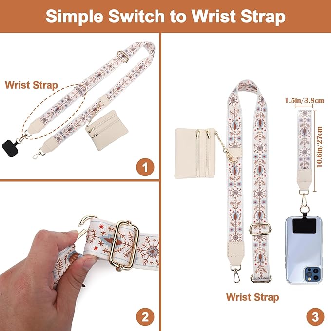XANGNIER Clip and Go Strap for Phone with Wallet Crossbody, Phone Strap with Zippered Wallet, Adjustable Anti-Theft Cellphone Lanyard for Women, Cellphone Chain Accessories, Multicolor 9