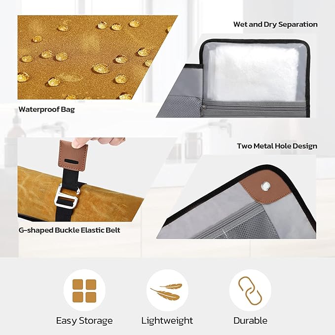 Toiletry Bag for Men, Travel Essentials Travel Toiletry Bag, Water-Resistant Compact Bathroom Roll Organizer for Hygiene, Shaving kit, Gifts for men (2.Khaki Yellow (Waxed Canvas))